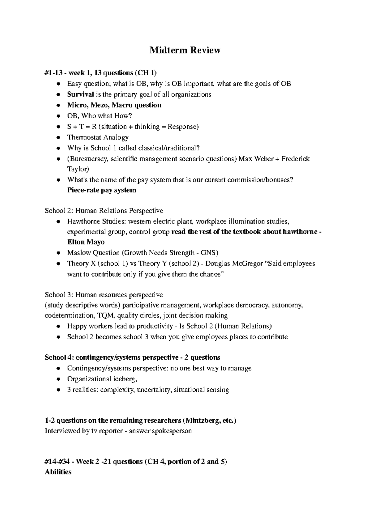 OB Notes COMM 1BA3 -20 - Midterm Review: Key Concepts & Questions - Studocu