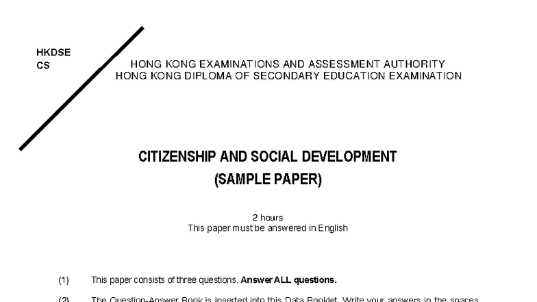 HKDSE CS Sample Paper 2024 - Citizenship & Social Development - Studocu