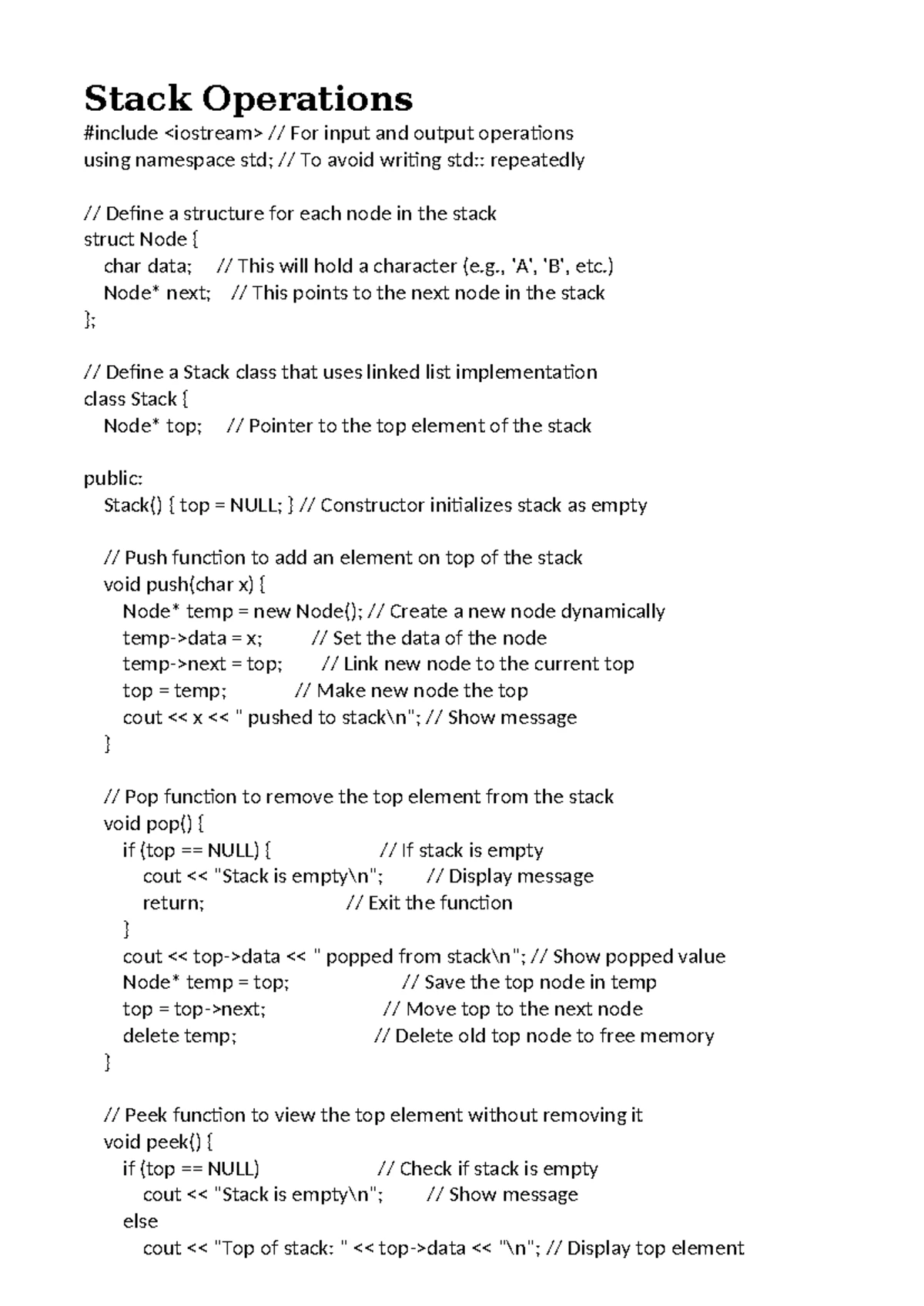 Pop() Function - Practical Implementation and Explanation - Studocu