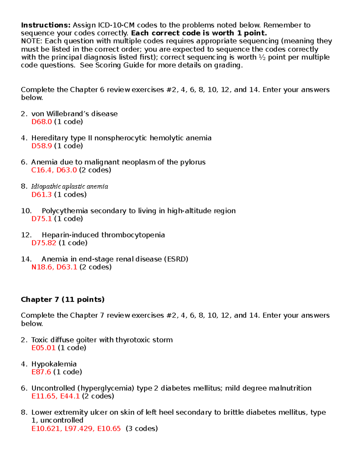 Chapter 20 and 20 Exercises   Instructions Assign ICD 20 CM codes ...