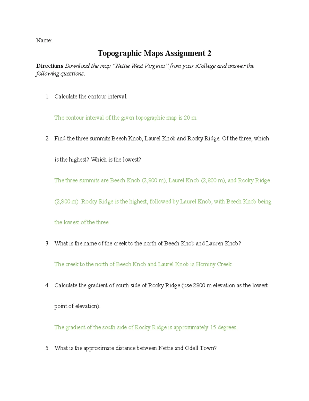 Topographic Maps Assignment 1: Evaluation & Analysis Guide - Studocu