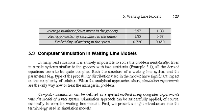 5.3 Computer Simulation in Waiting Line Models: An Overview - Studocu