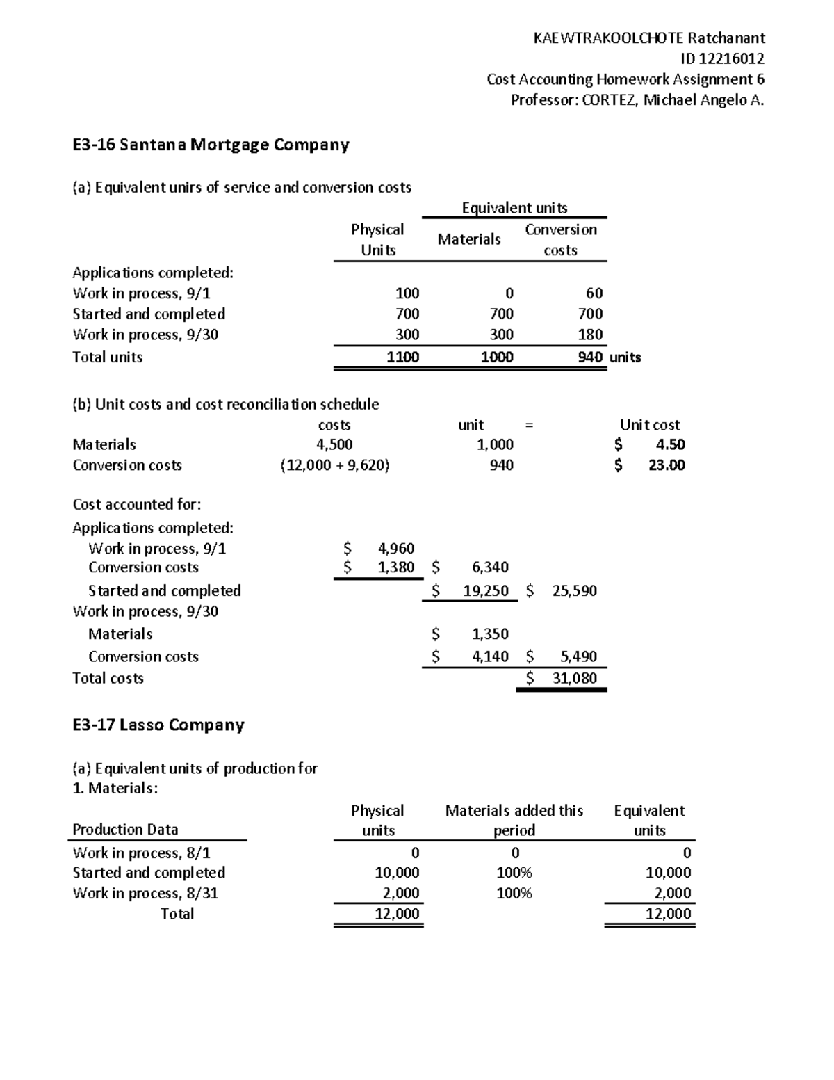 Cost Accounting Homework Assignment 6 - Solutions and Analysis - Studocu