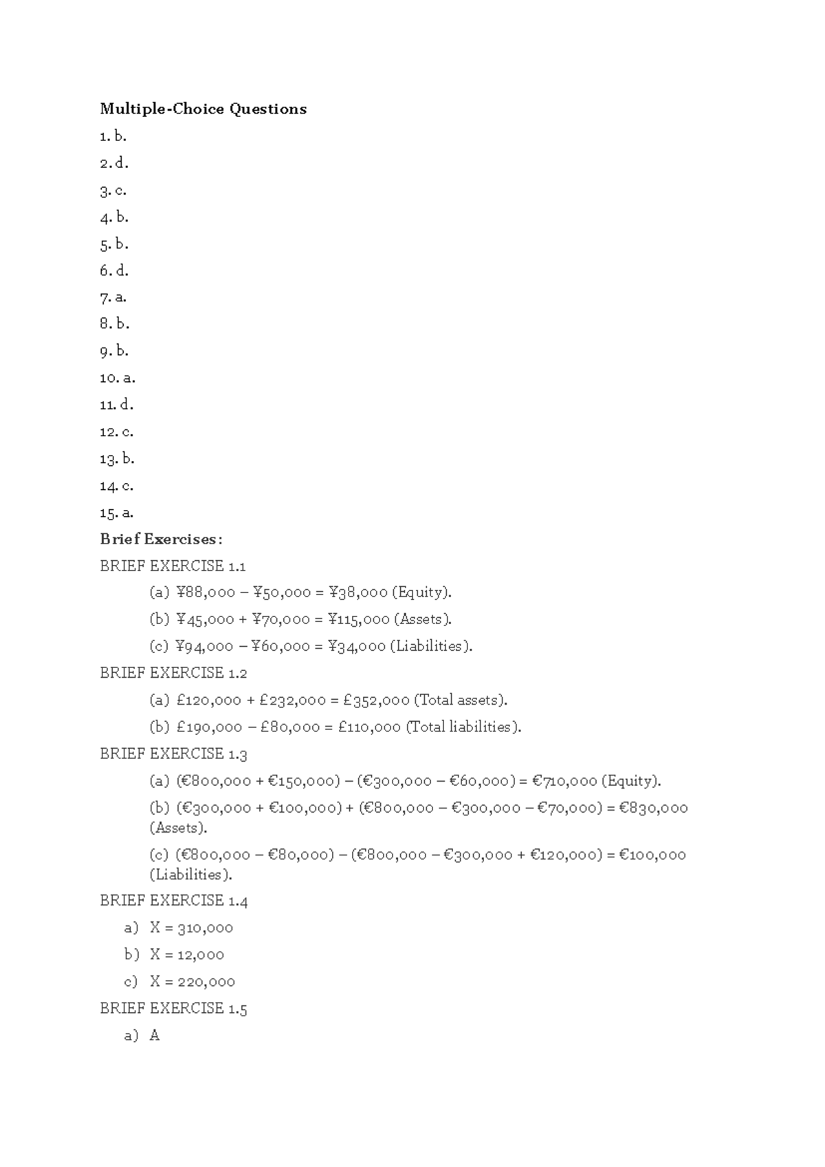 HW ACC 101: Multiple Choice & Brief Exercises for Chapter 1 - Studocu