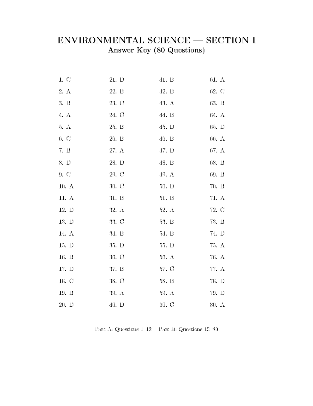 APES Environmental Science Section I Answer Key (80 Questions) - Studocu