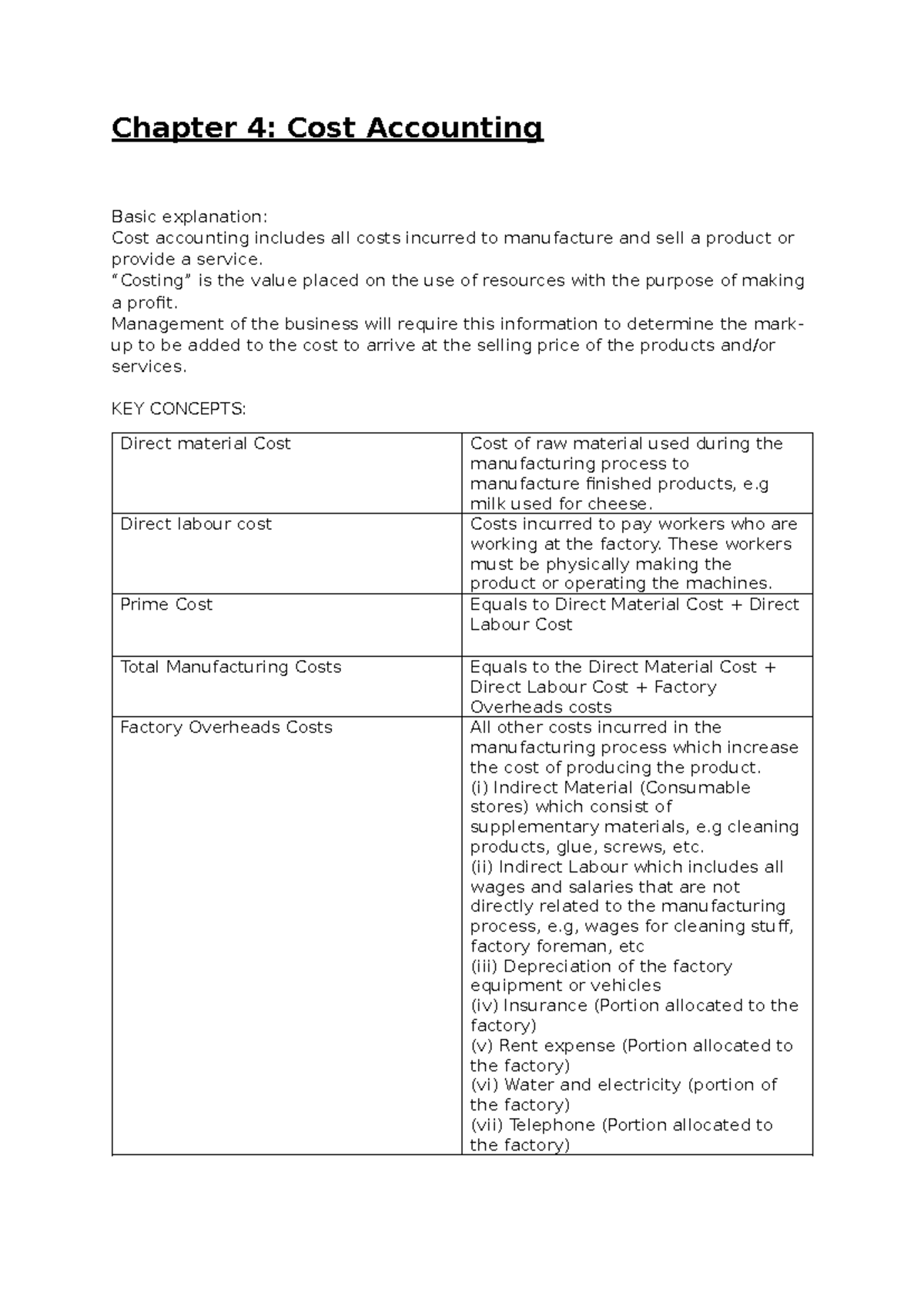 ACC 101: Chapter 4 - Cost Accounting Overview and Key Concepts - Studocu
