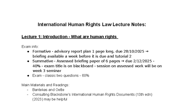 International Human Rights Law Lecture Notes: Intro & Key Concepts ...