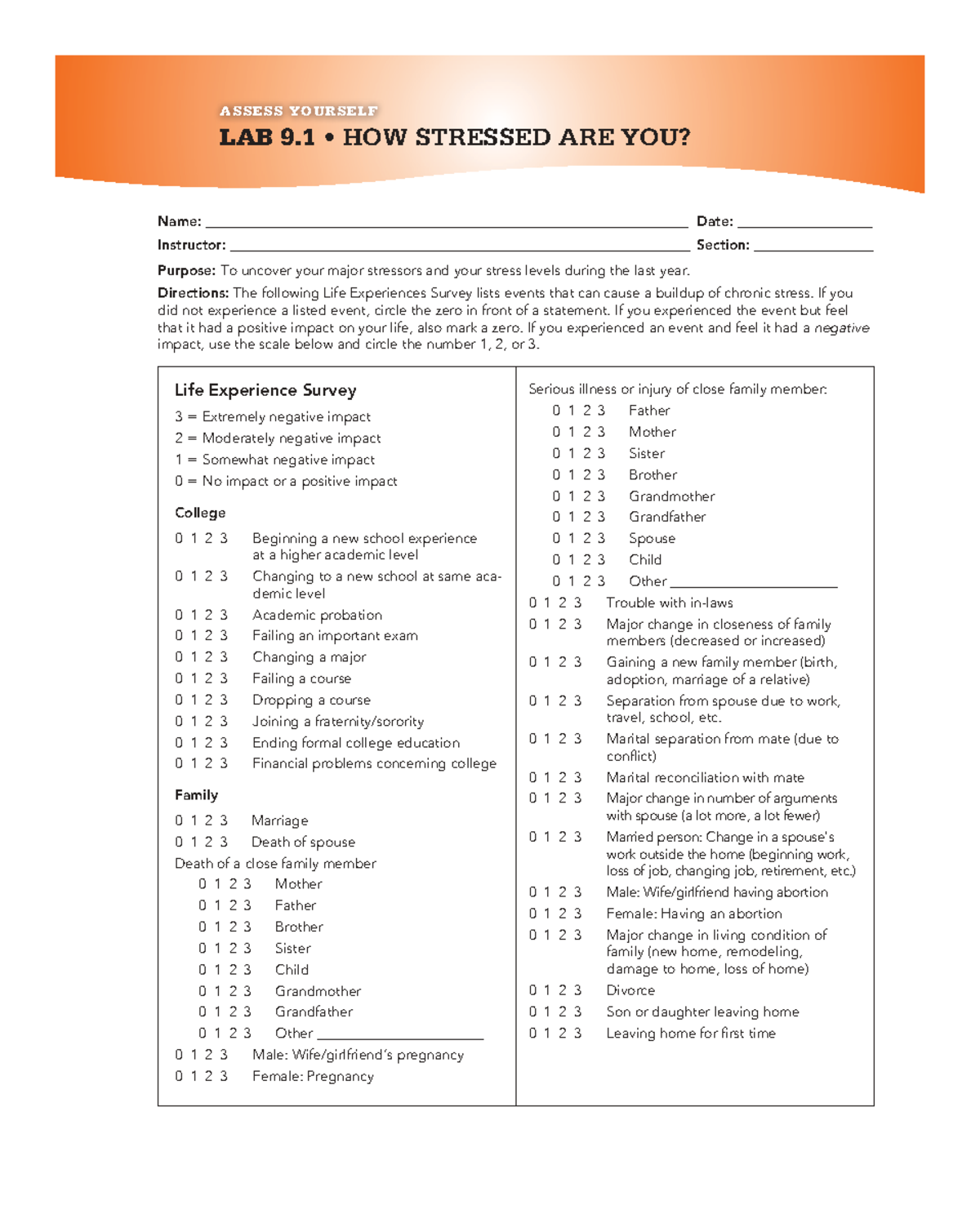 LAB 9.1: How Stressed Are You? - Stress Assessment Worksheet - Studocu