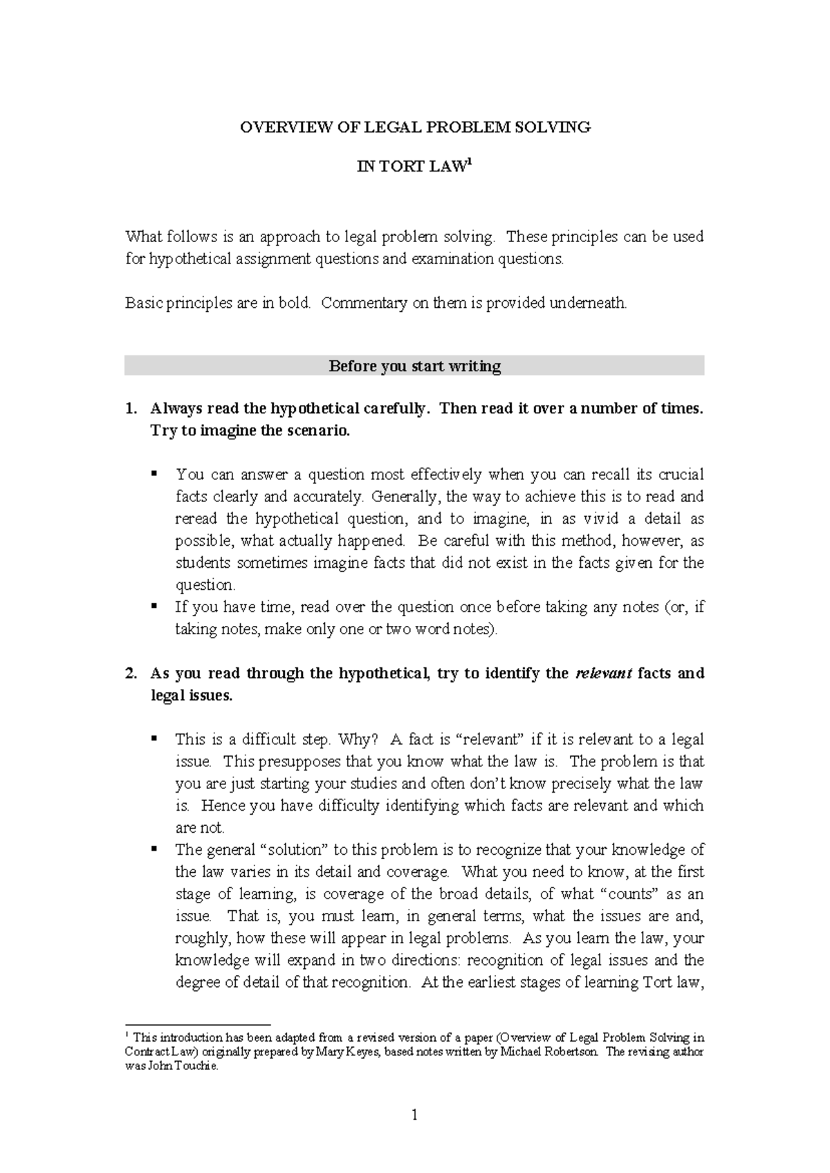 TORT LAW 101: Legal Problem Solving Strategies for Hypotheticals - Studocu