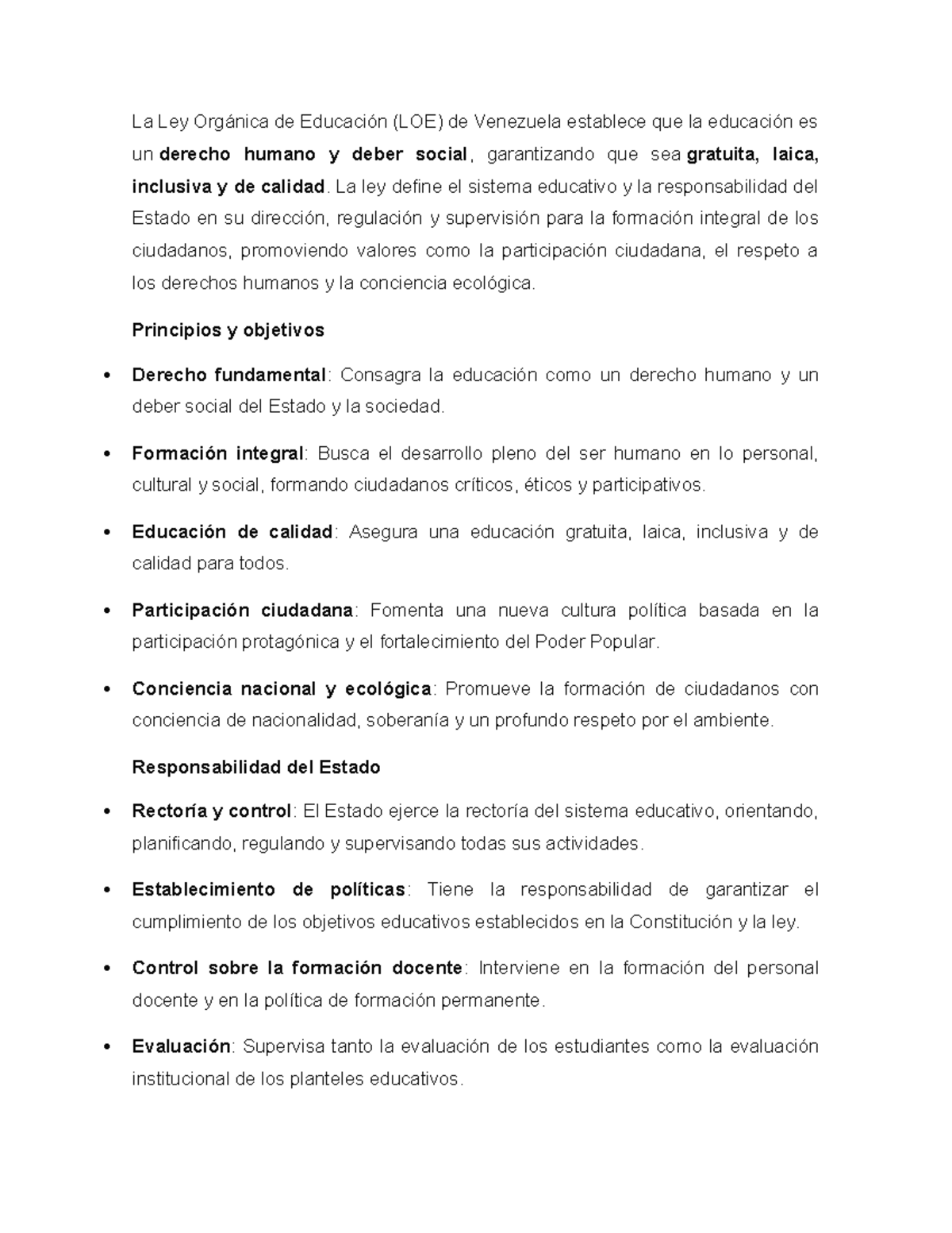Ley Orgánica de Educación (LOE) de Venezuela: Impacto y Transformación ...
