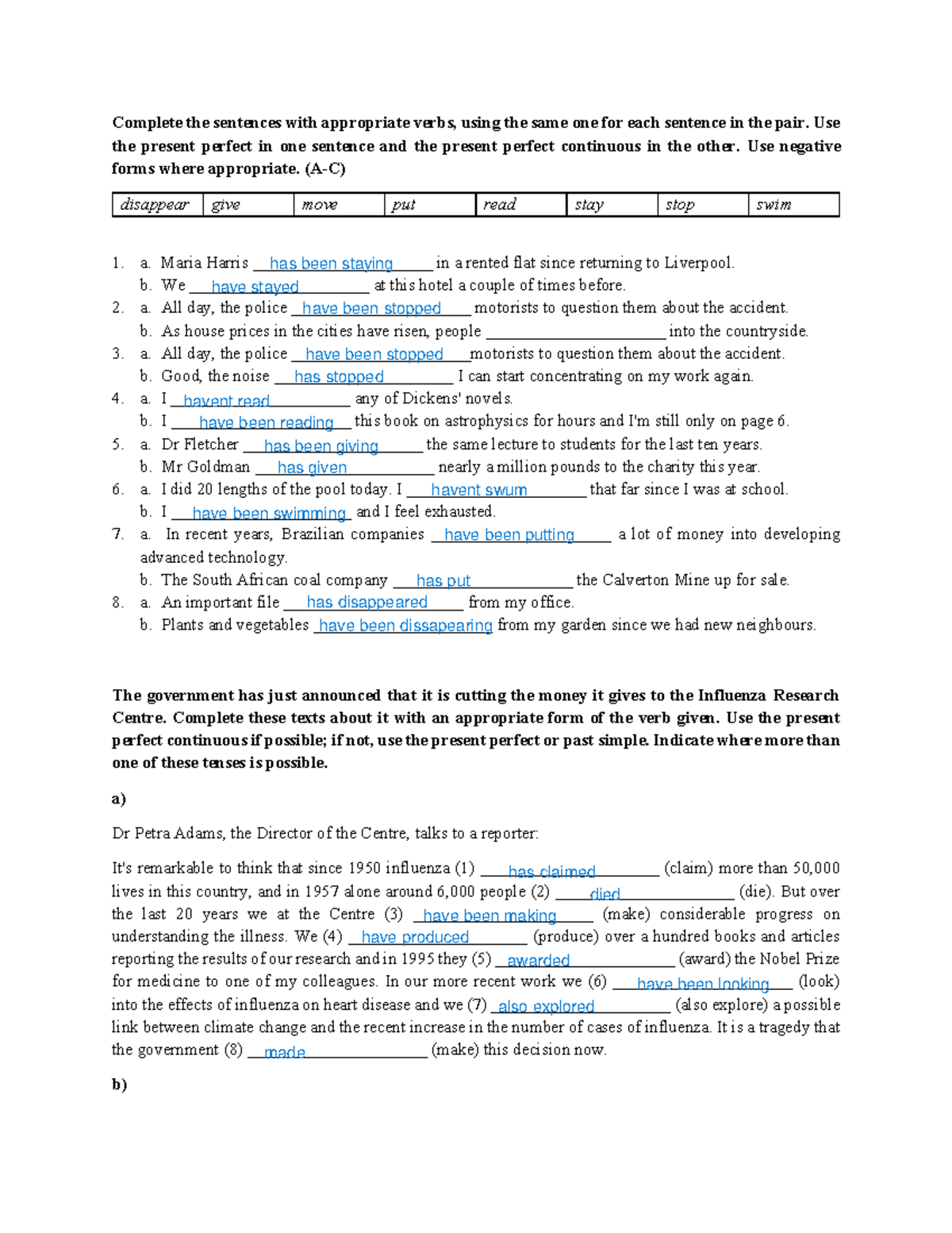 GIU - Unit 6: Present Perfect & Present Perfect Continuous Exercises ...
