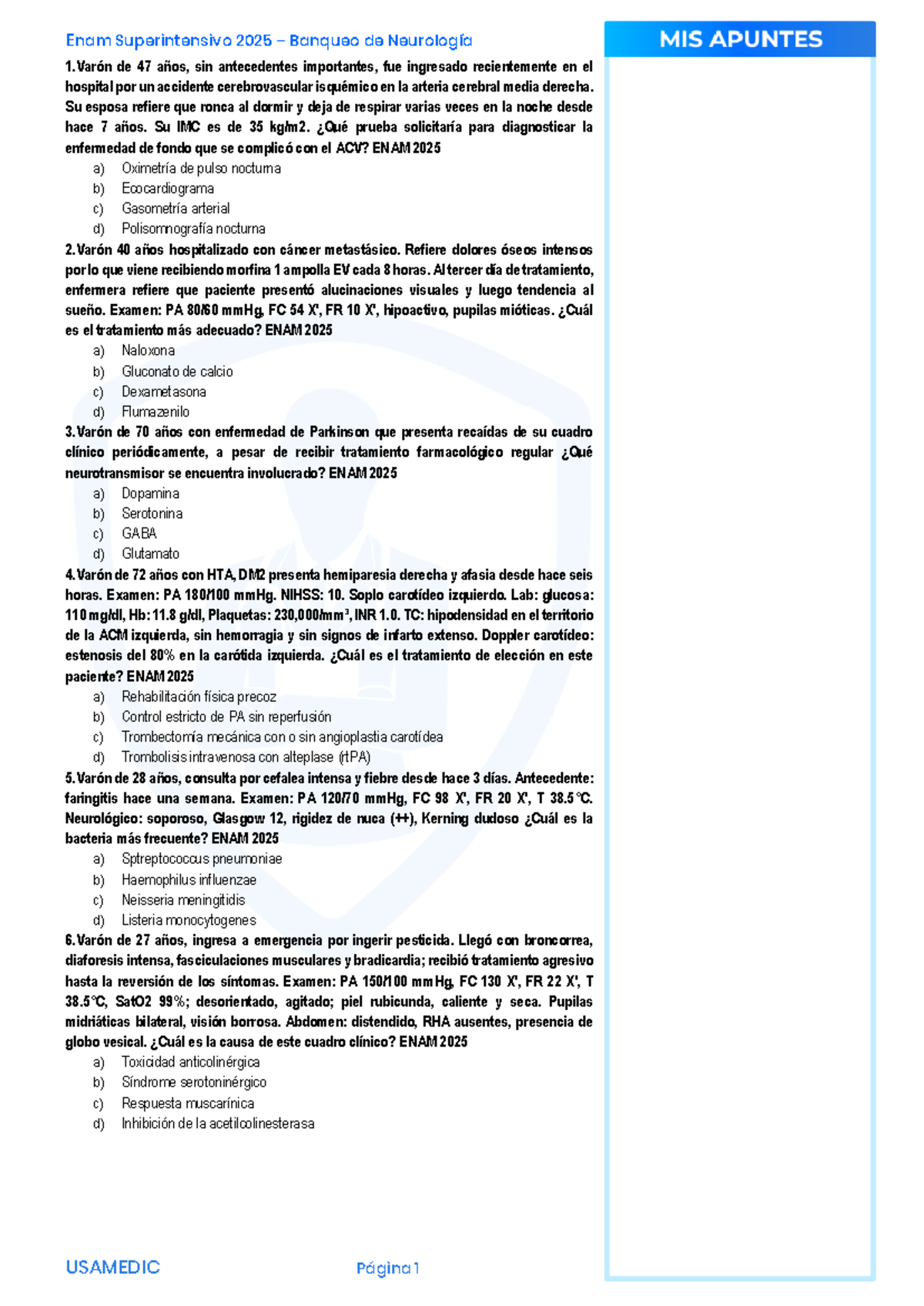 Banqueo ENAM 2025: Preguntas y Respuestas de Neurología - Document Preview