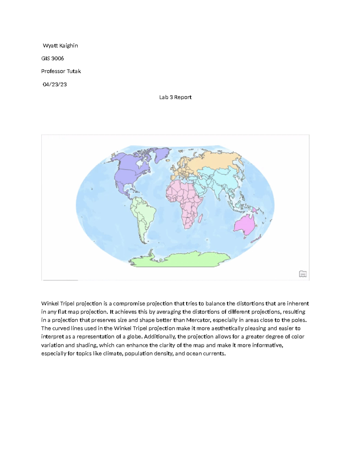 GIS 3006 Lab 3 Report: Winkel Tripel Projection Analysis - Studocu