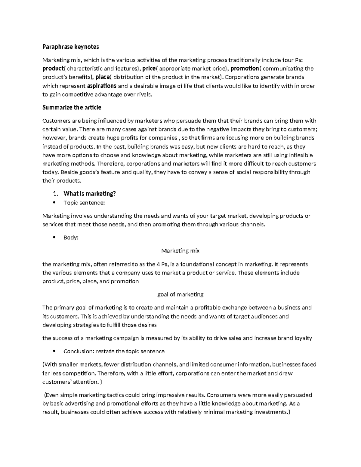 Marketing Fundamentals: Exploring the 4 Ps and Brand Influence - Studocu