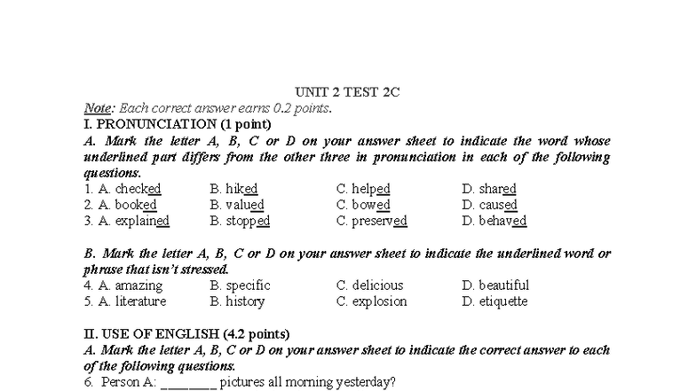 U2 Test 2C: Pronunciation and Use of English Practice - Studocu