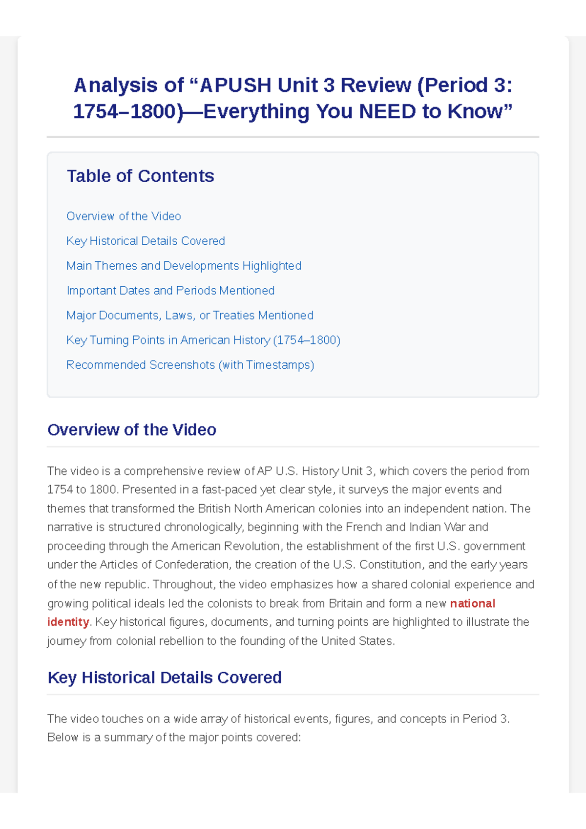 Key Turning Points in U.S. History: APUSH Period 3 Review (1754-1800 ...