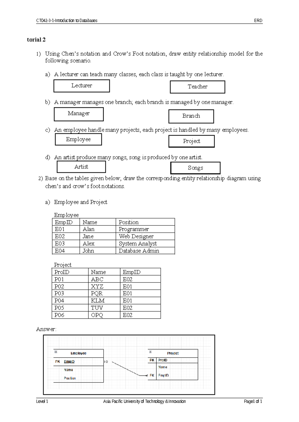 Tutorial 2: Entity relationship diagram using Crow's Foot notation ...