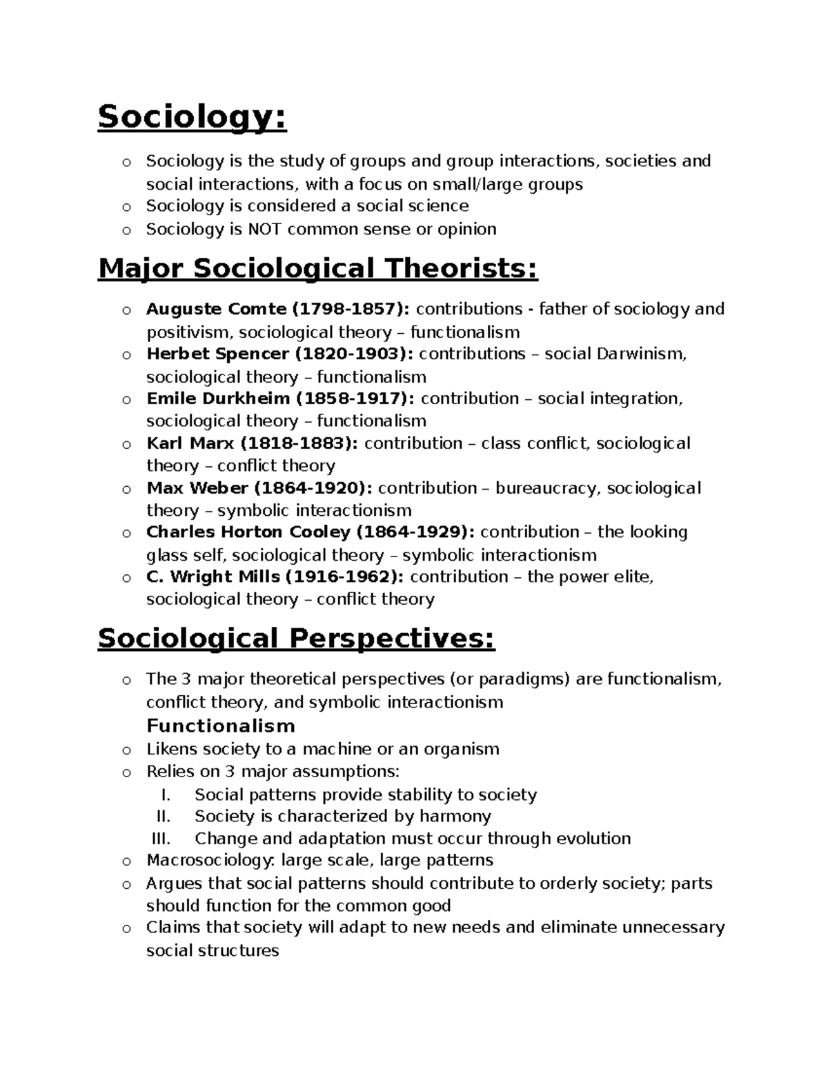 Sociology Notes - Sociology: o Sociology is the study of groups and ...