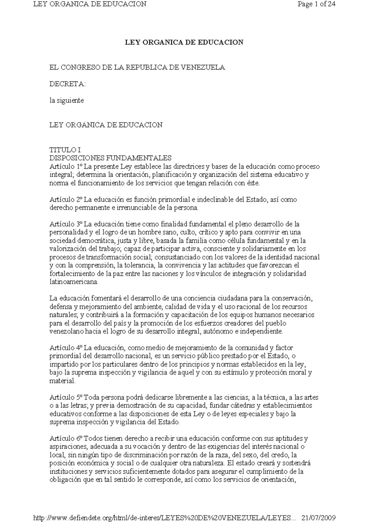 LEY ORGÁNICA DE EDUCACIÓN: Análisis y Disposiciones Clave - Studocu