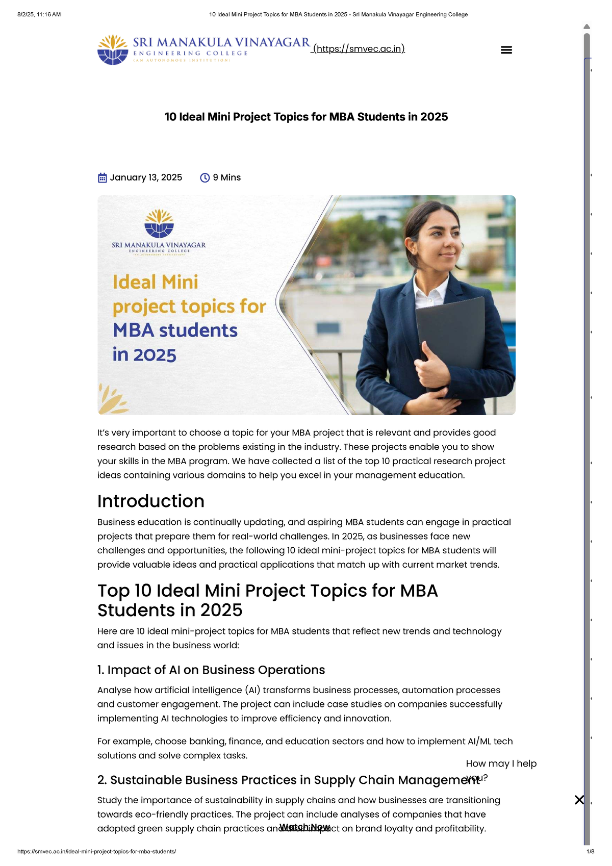 10 Ideal Mini Project Topics for MBA Students (2025) - SMVEC - Studocu