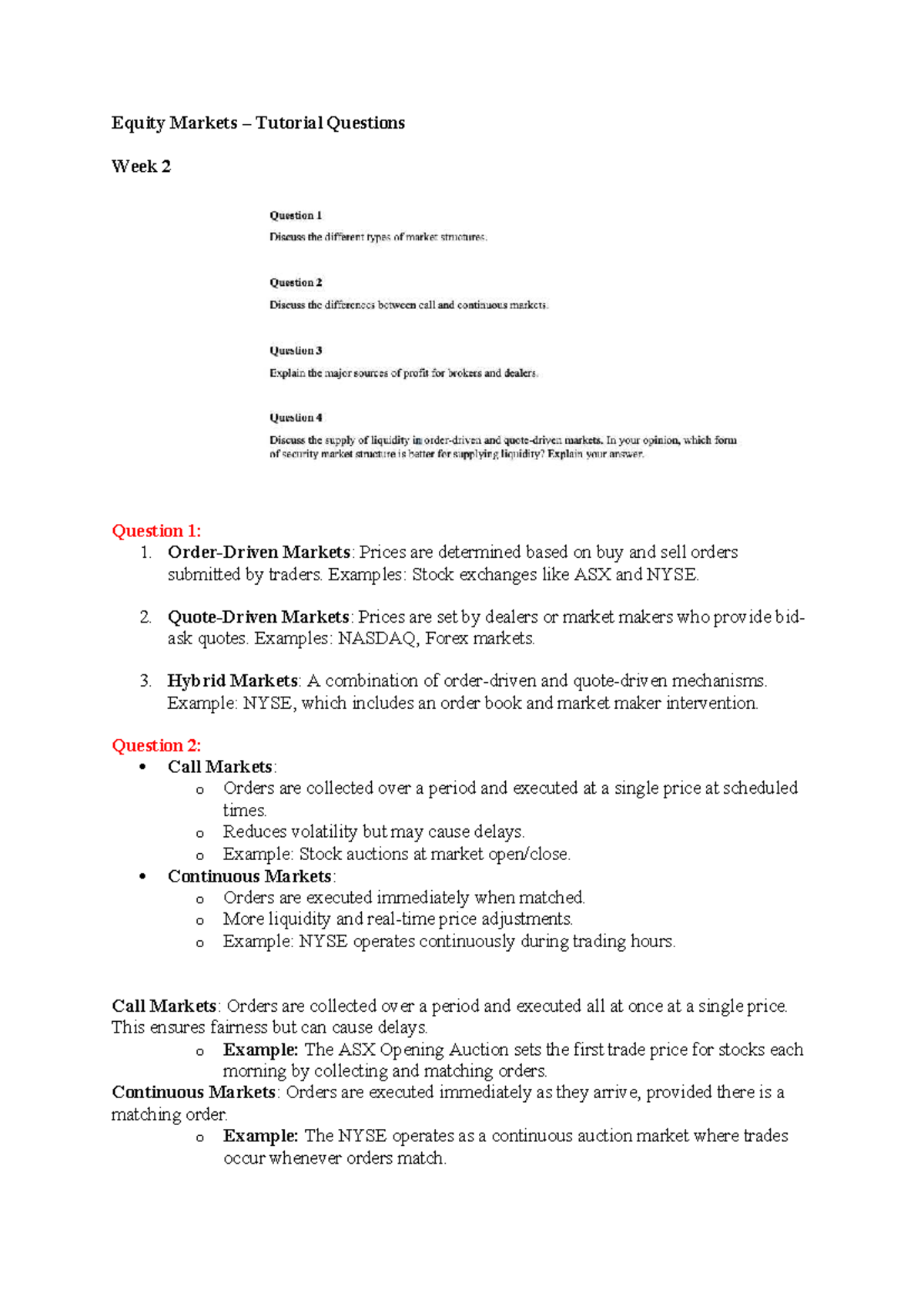 Equity Markets Tute Questions: Week 2 Analysis and Concepts - Studocu