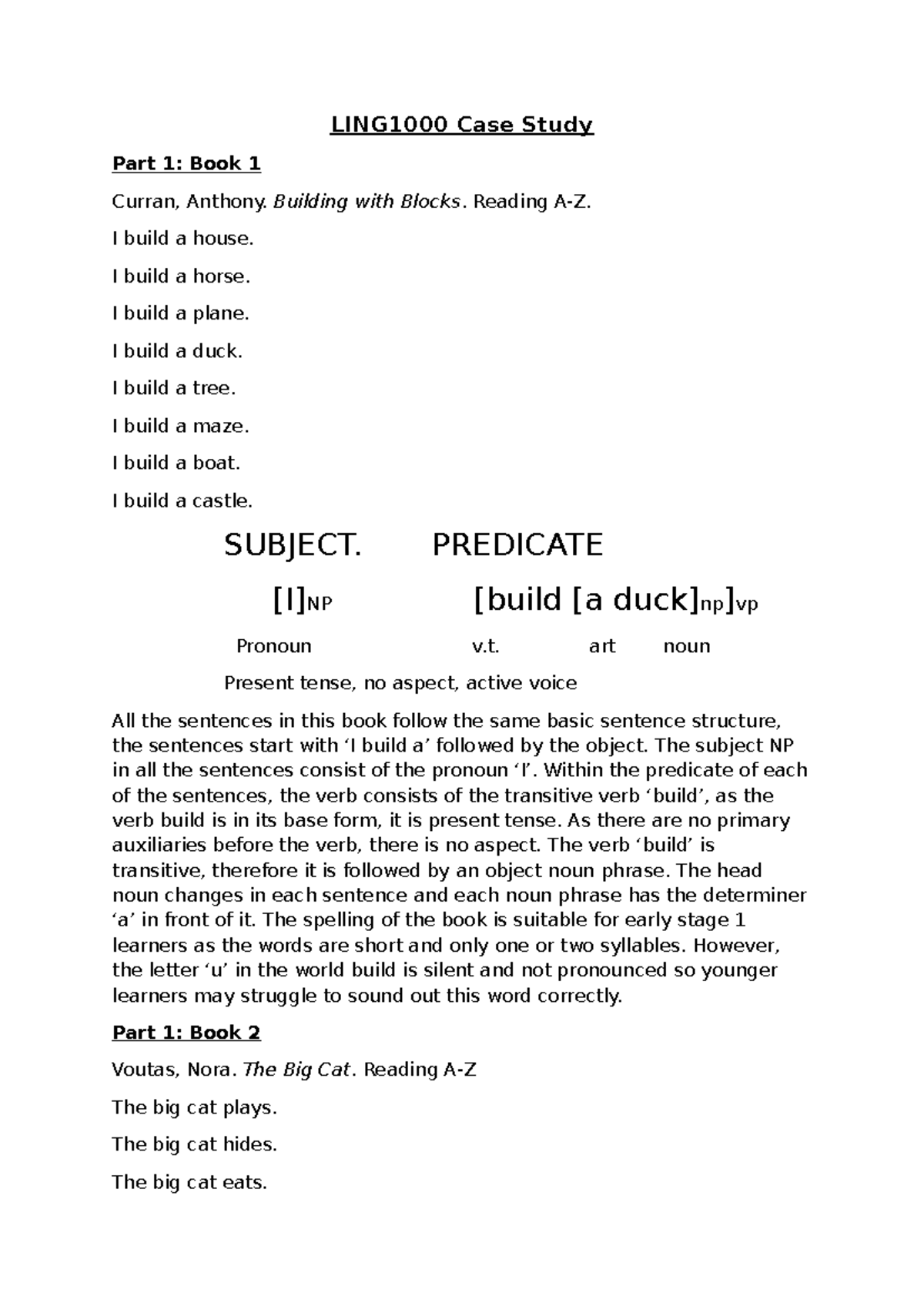 LING1000 Case Study: Analyzing Sentence Structures in Early Readers ...