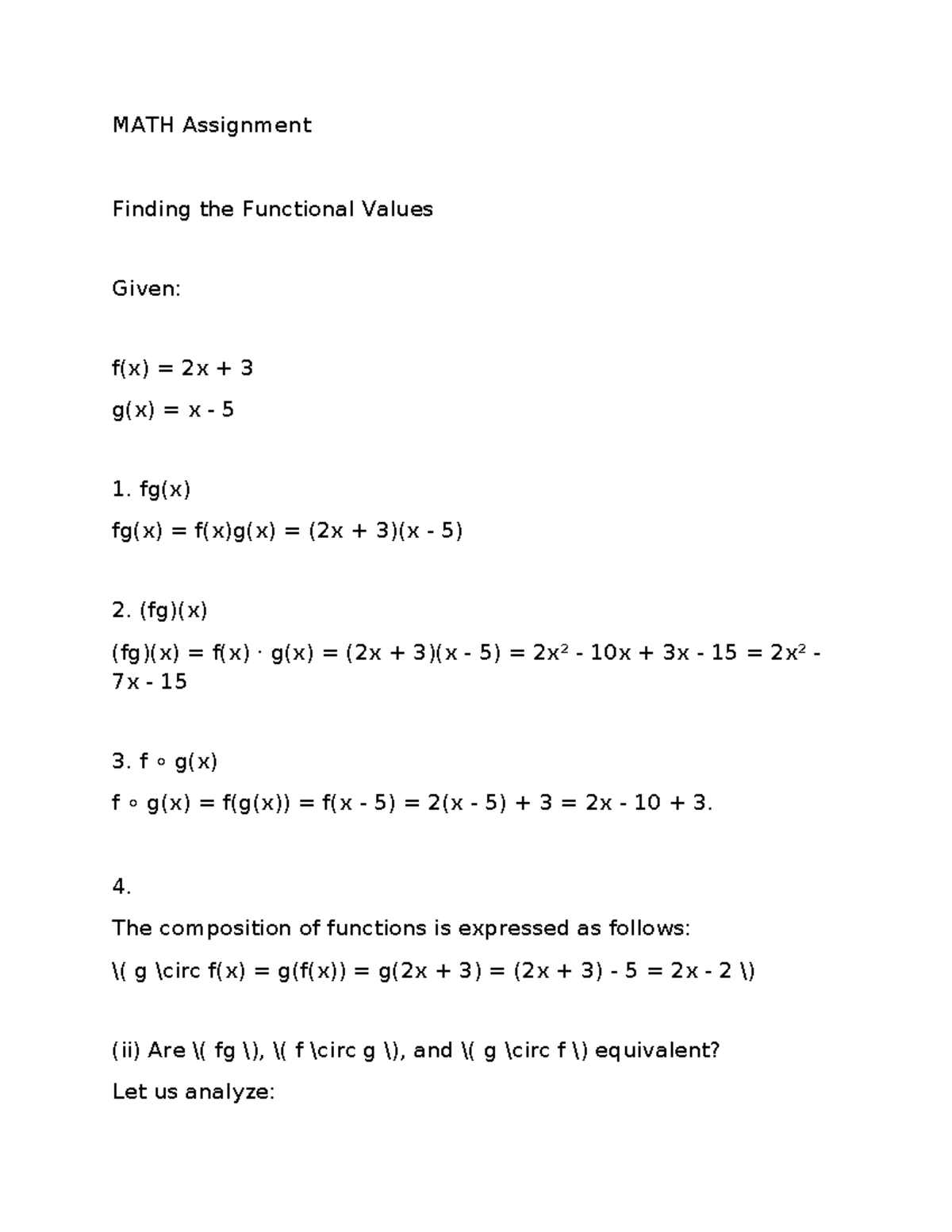 MATH Assignment U2: Functional Values, Inverse Functions & Symmetry ...