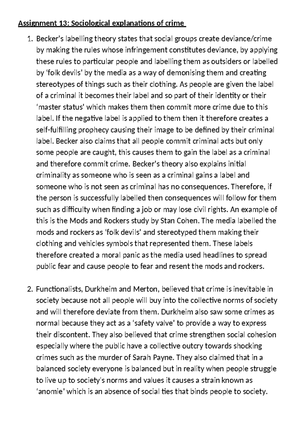 Assignment 13: Sociological Explanations of Crime - Labelling Theory ...