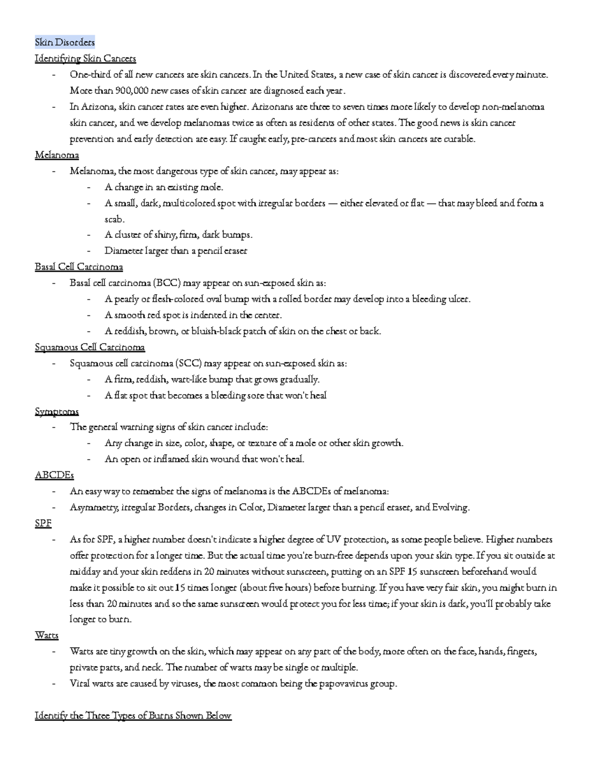 Unit 2: Integumentary System - Notes on Skin Disorders and Cancers ...
