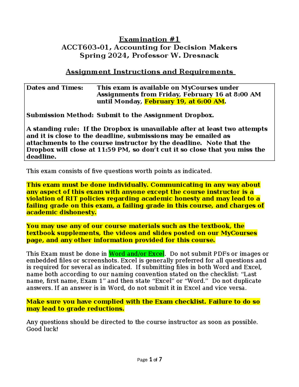 ACCT603-01 Spring 2024 Final Exam Instructions and Requirements - Studocu