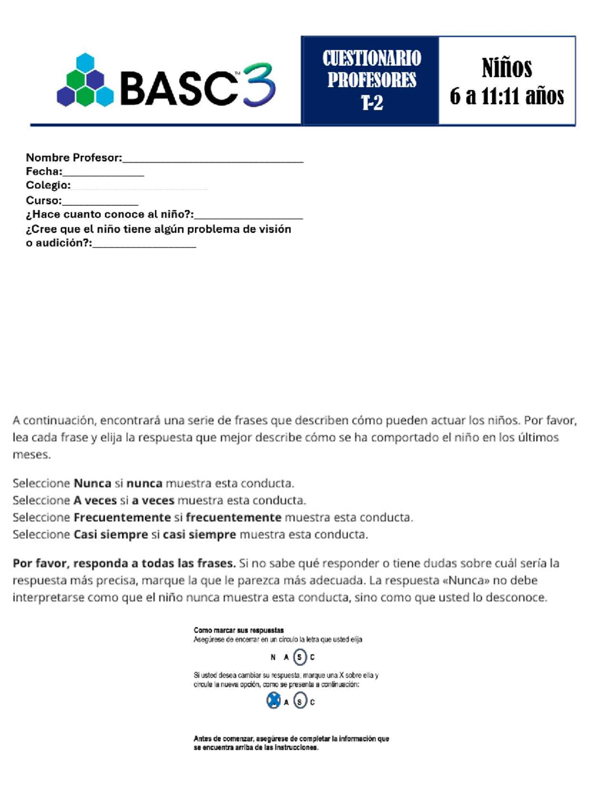 Cuestionario BASC3 para Profesores: Evaluación de Niños 6-11 Años - Document Preview