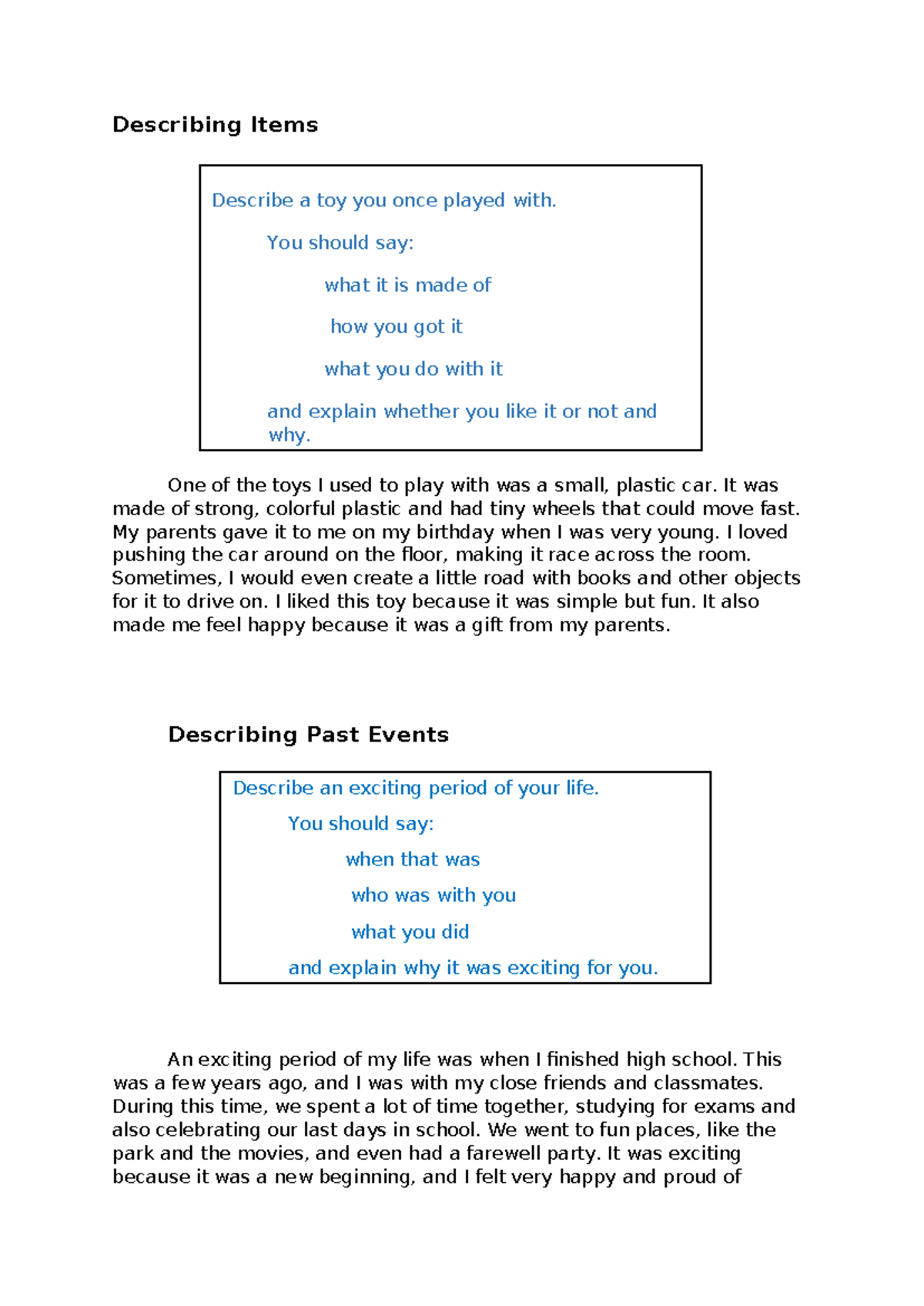 Describing Items and Past Events: A Reflective Essay Notes - Studocu