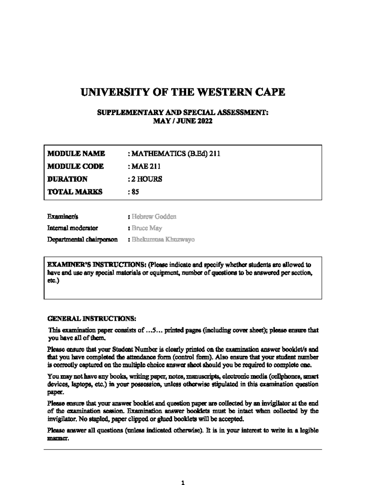 MAE 211 Mathematics Supplementary Exam Paper: May-June 2022 - Studocu