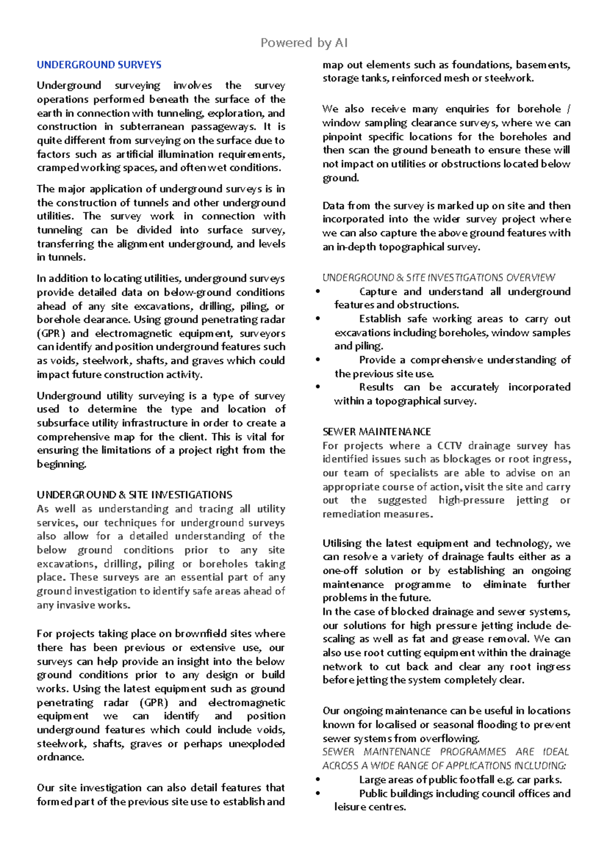 Project Planning and Management: Insights on Underground Surveys - Studocu