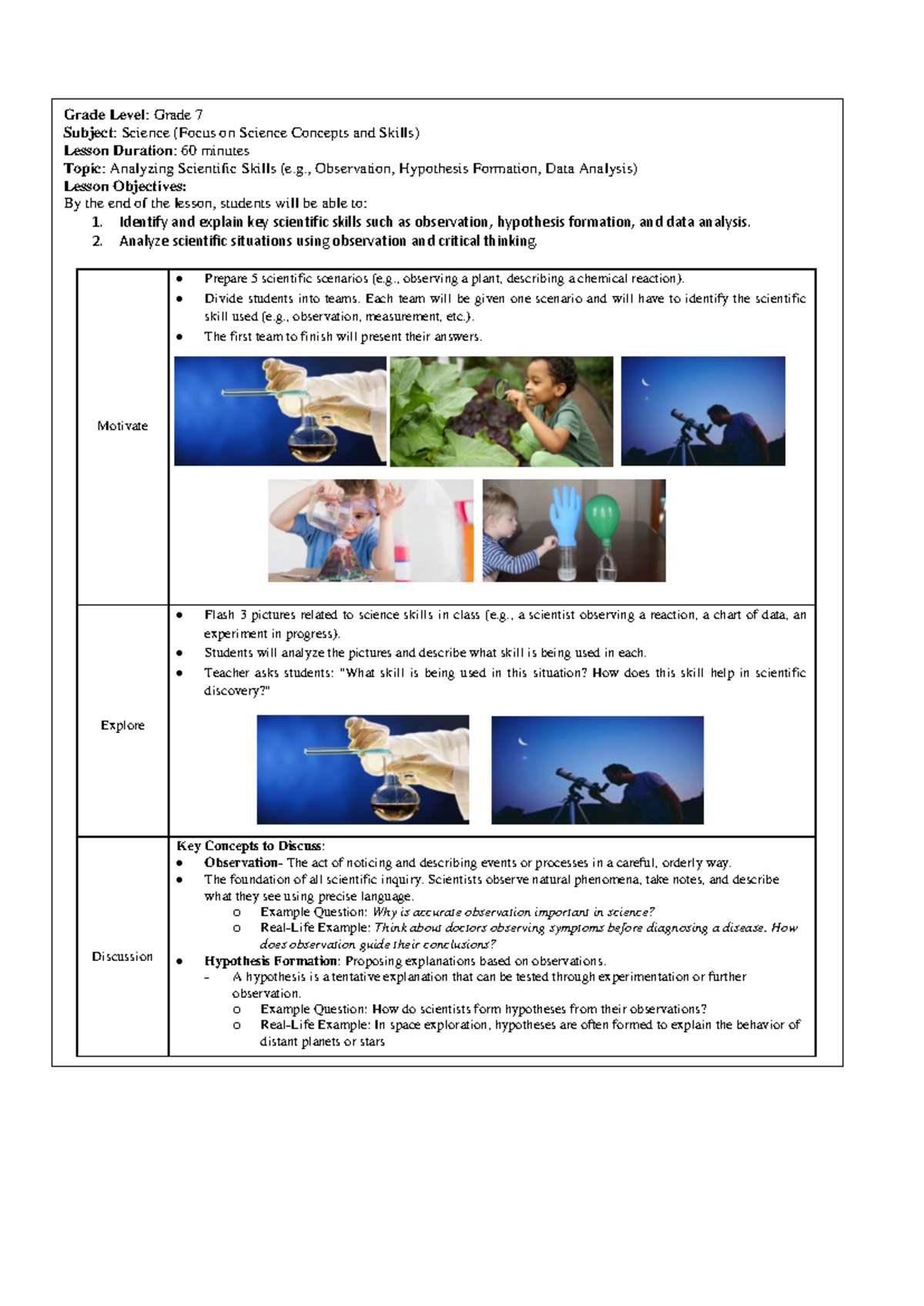 Scientific Skills Lesson Plan - Grade Level: Grade 7 Subject: Science ...
