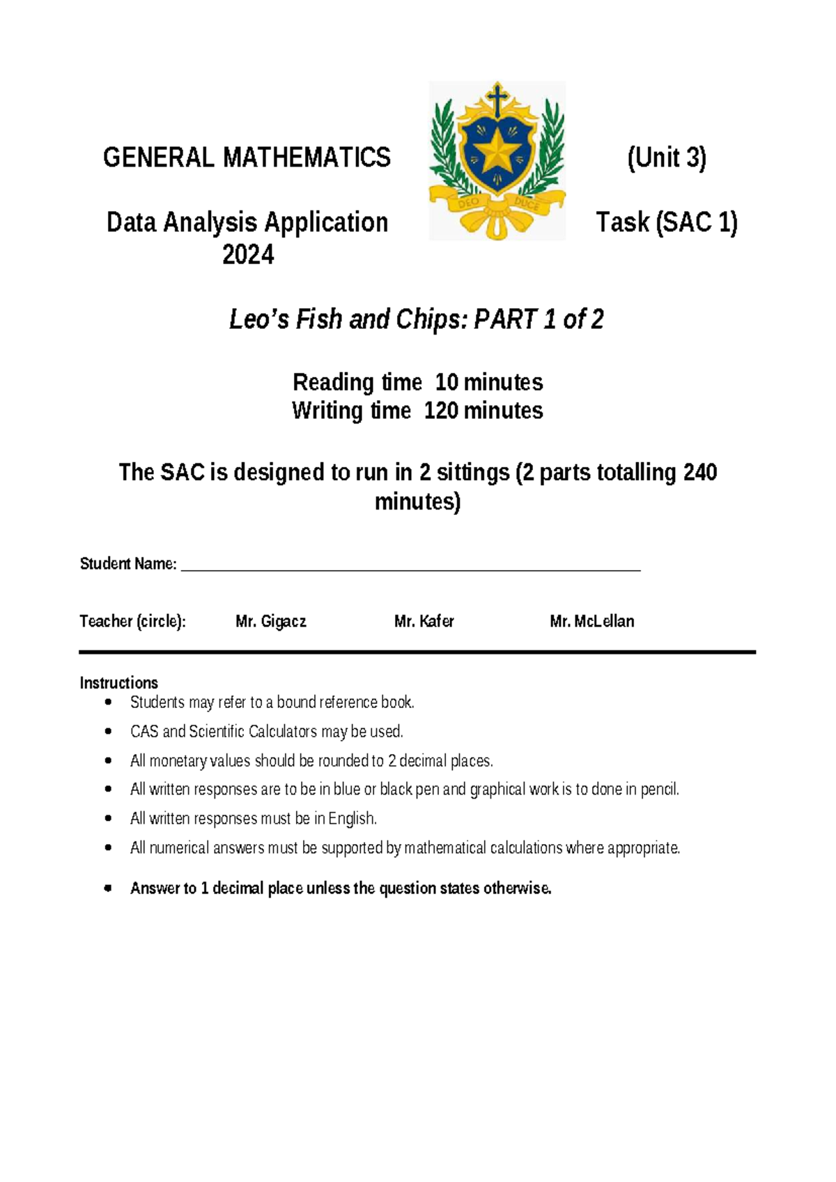 2024 GENERAL MATHEMATICS (Unit 3) Data Analysis SAC 1 Notes - Studocu