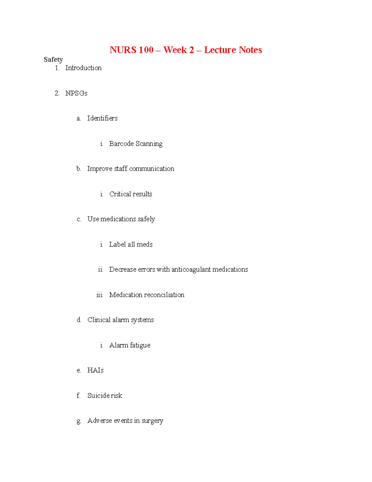 NURS 100 - Week 6 - Nutrition and Digestion Lecture Notes - Studocu