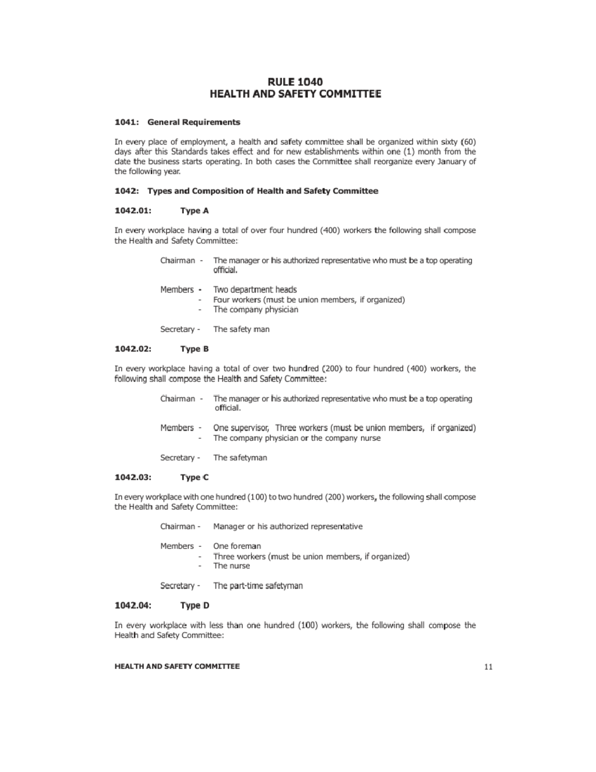 Health and Safety Committee Overview - Rule 1040 - Studocu