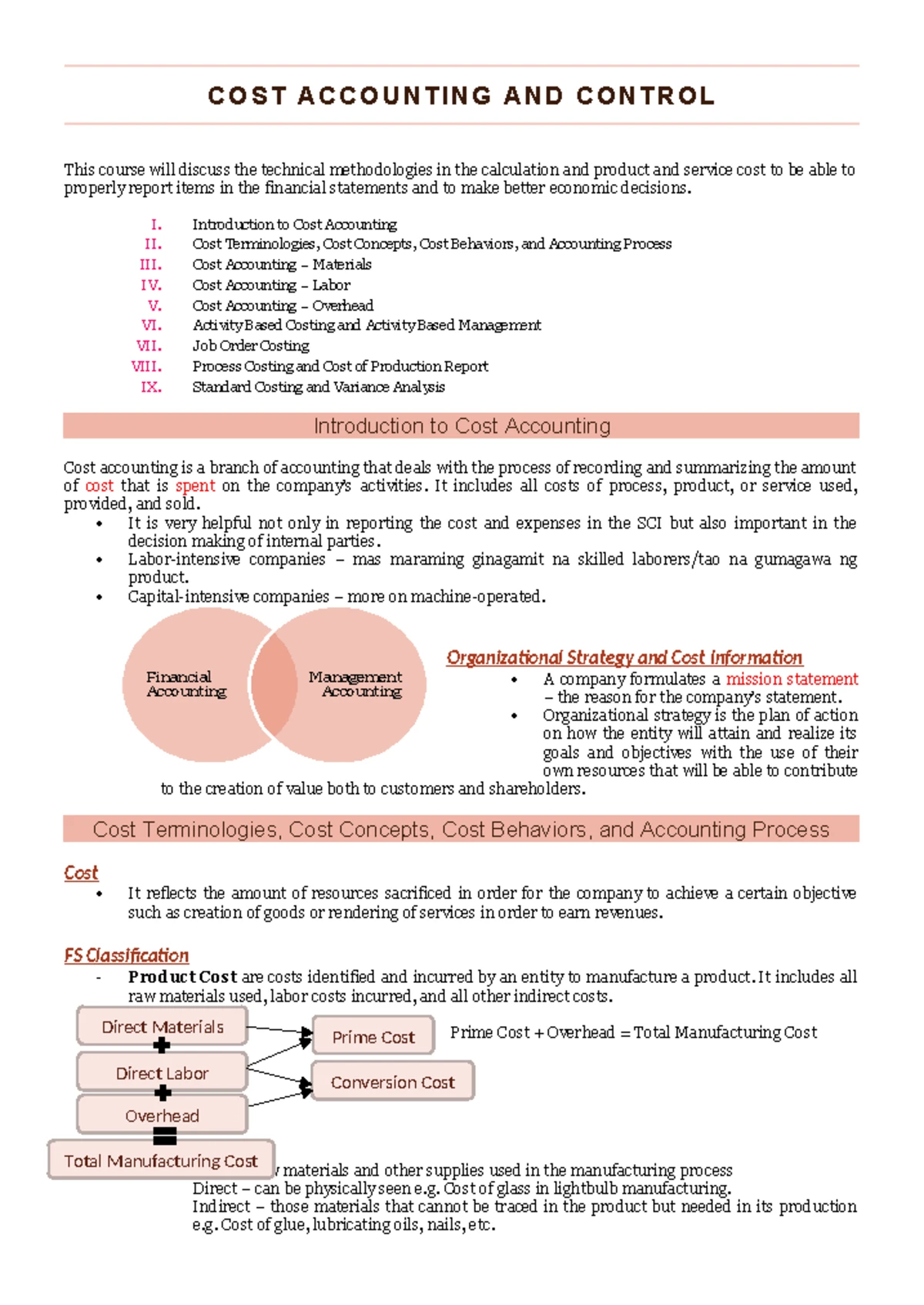 Notes on Cost Control and Standard Costing for Sir Chua (COSTACC) - Studocu