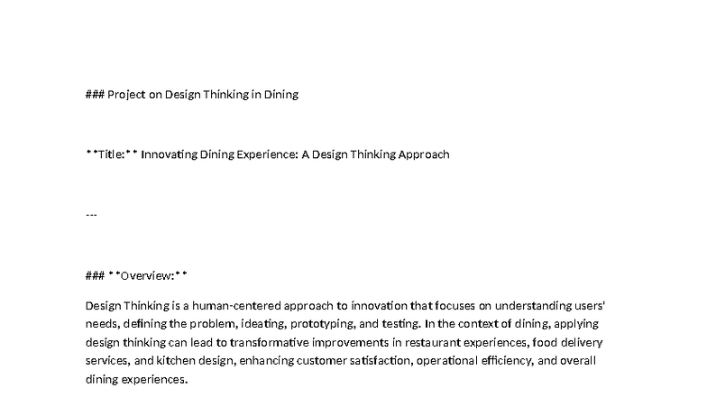 Design Thinking Project: Innovating Dining Experiences - Studocu
