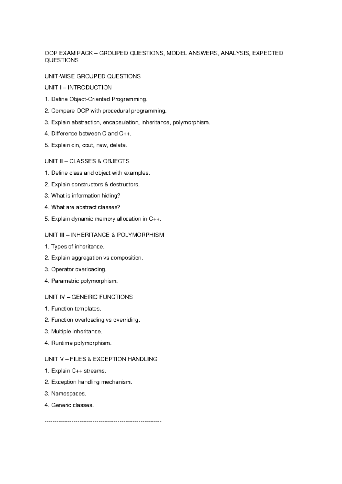 OOP 101 Final Exam Study Guide: Questions & Model Answers - Studocu