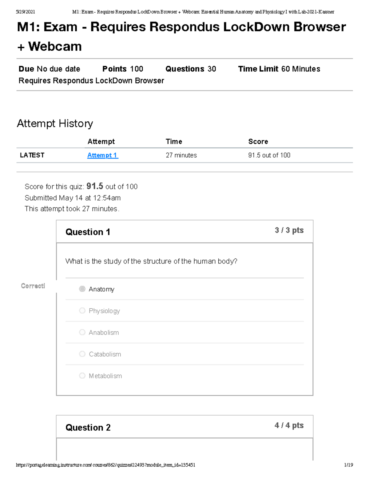 M1 Exam - Respondus LockDown Browser Quiz Results & Insights - Studocu