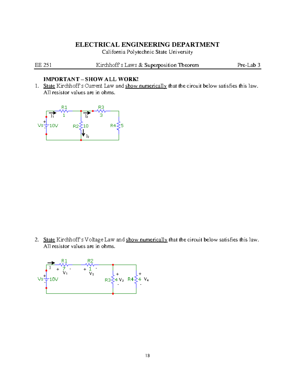 EE251 Lab Manual: Superposition Theorem & Circuit Laws (Lab 3) - Studocu