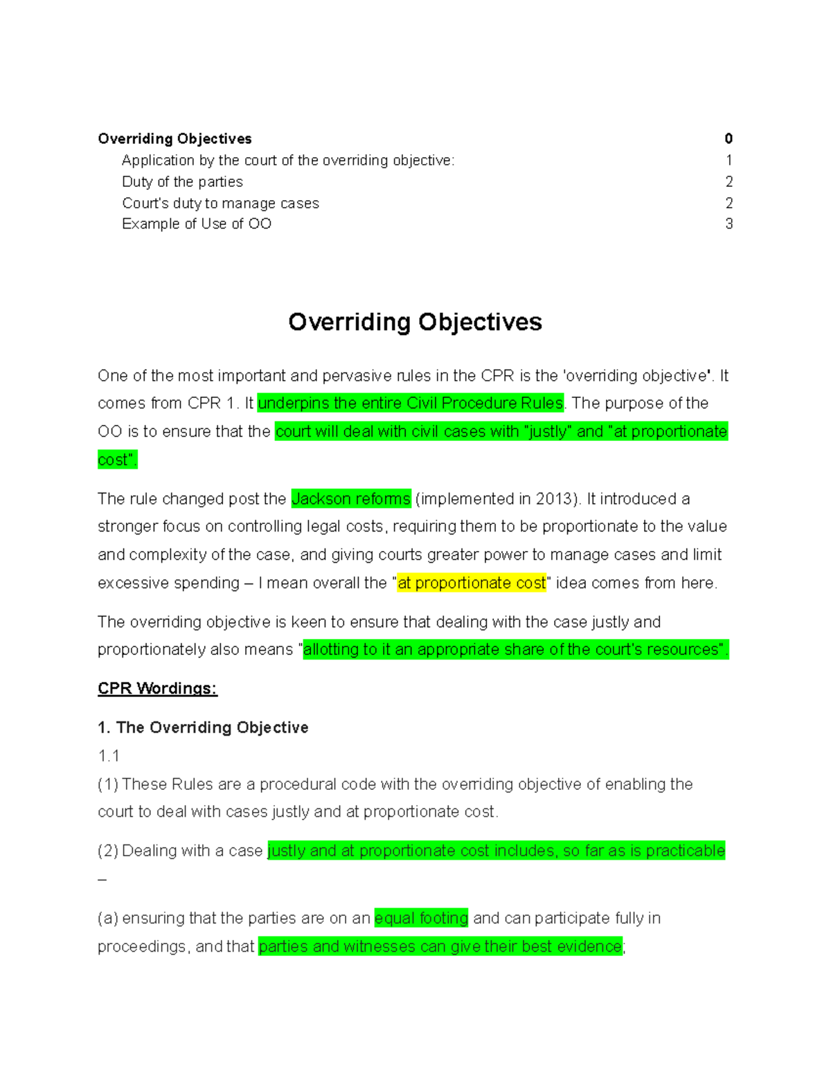 Overriding Objectives in Civil Procedure Rules (CPR 1) Explained - Studocu