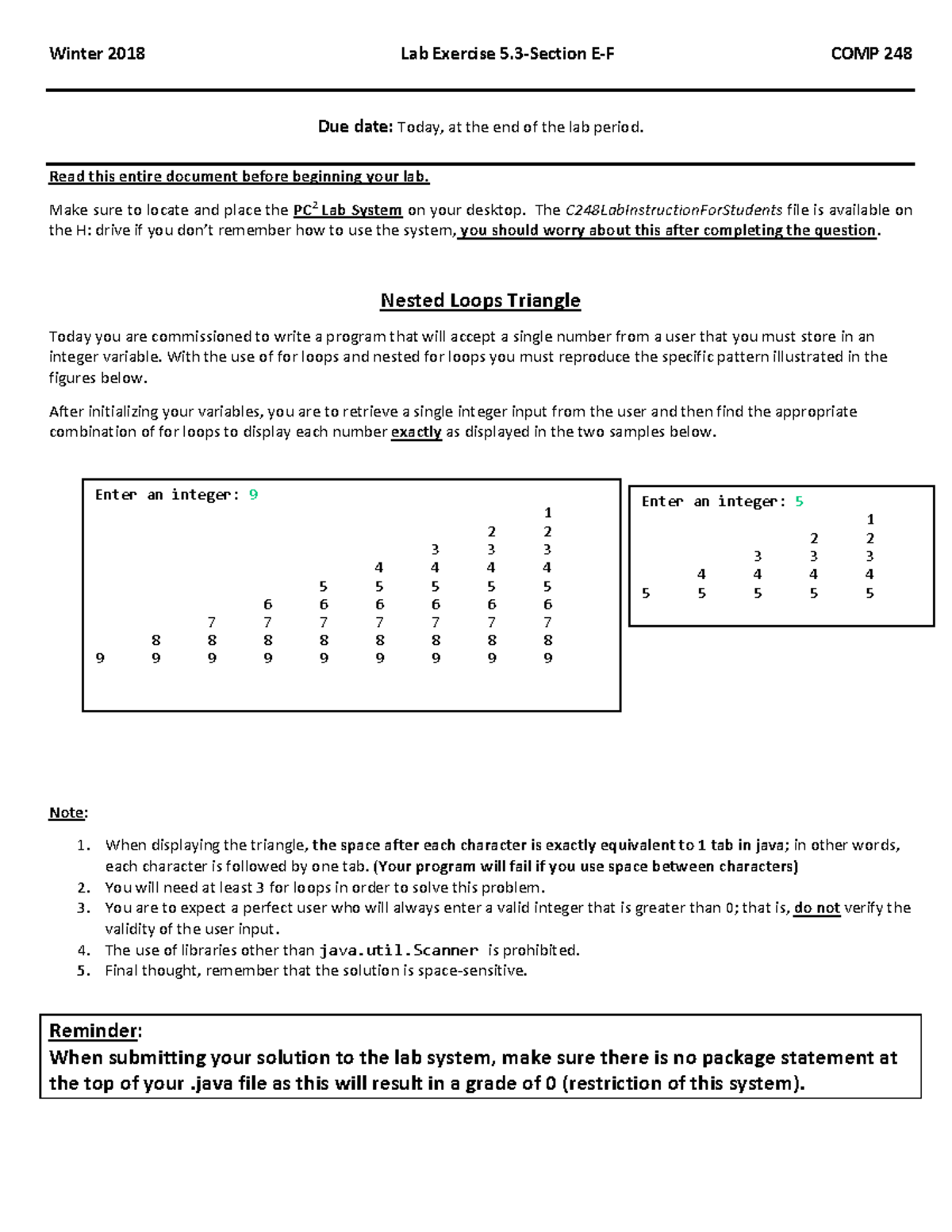 Lab53-E-F - lab 248 - Winter 2018 Lab Exercise COMP 248 Due date: Today ...
