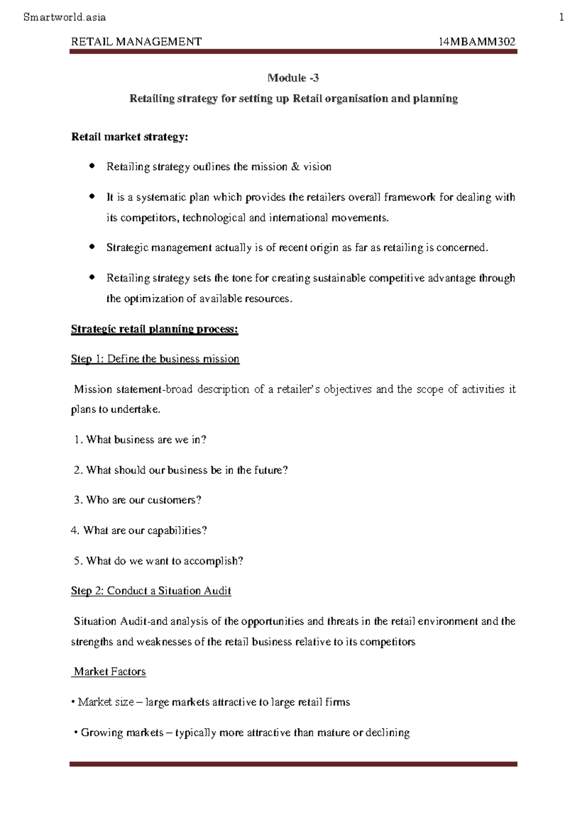 MBA-III- Retail Management M3 - RETAIL MANAGEMENT 14MBAMM Module ...