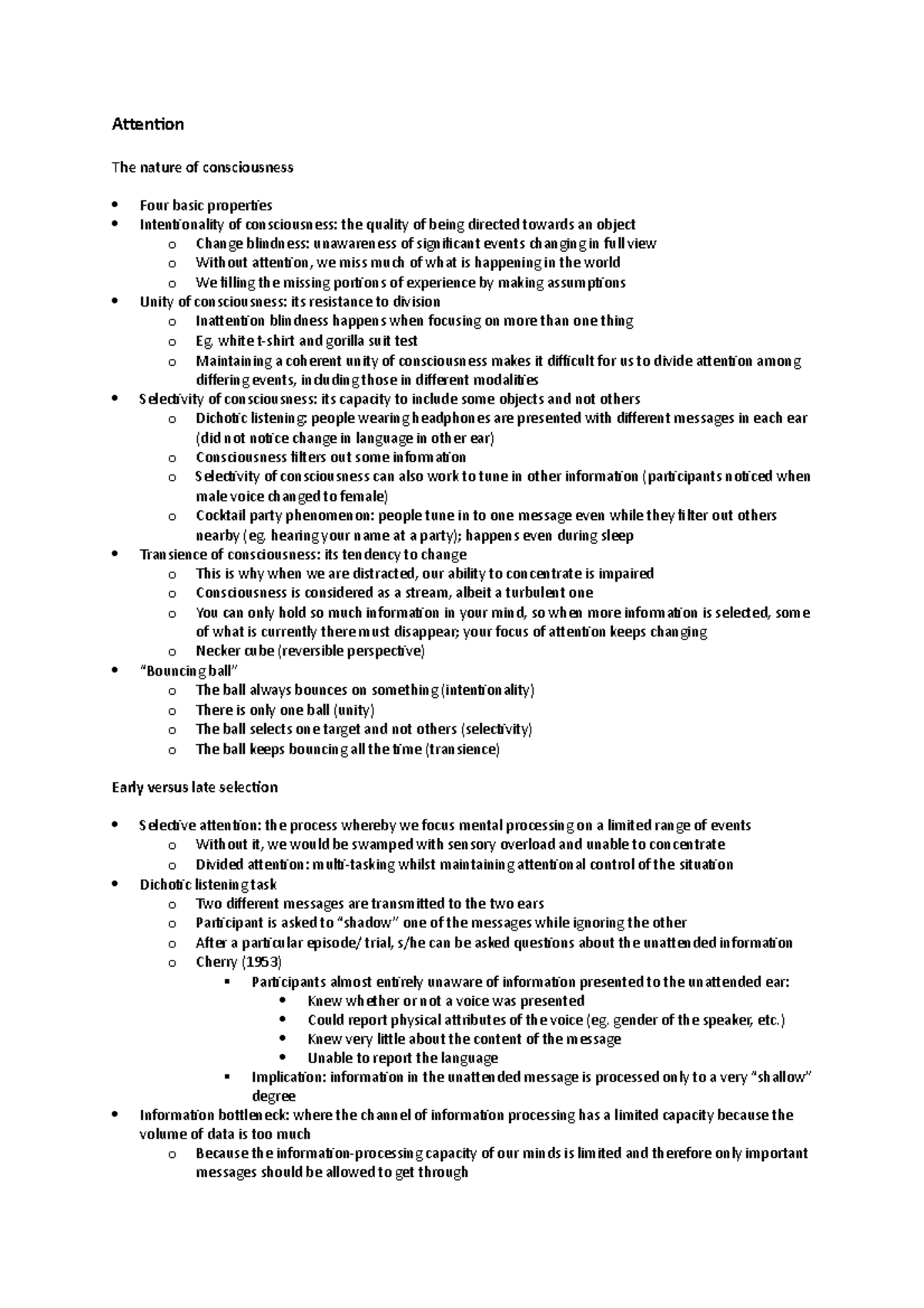 **PSY 101 Lecture Notes: Understanding Attention and Consciousness ...