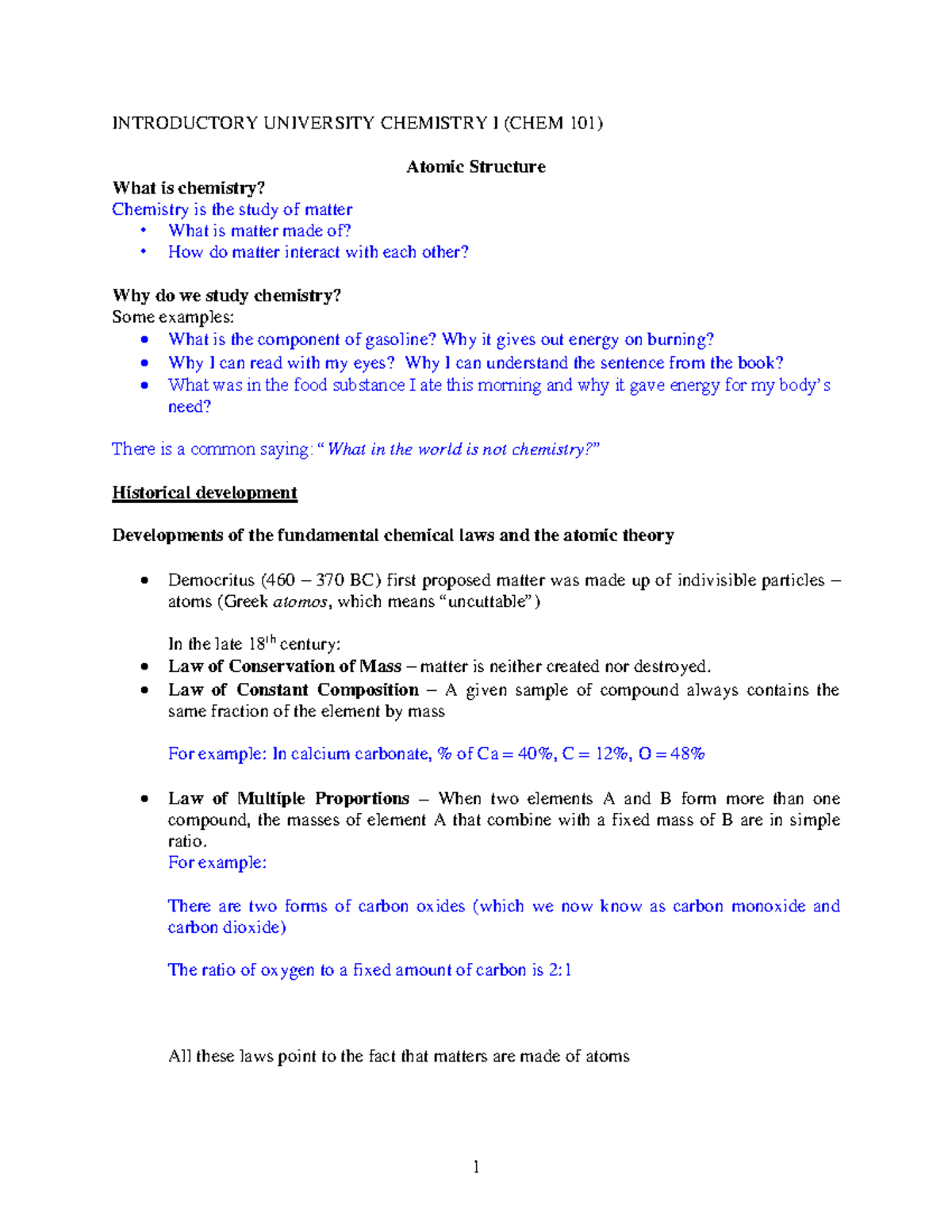 CHEM 101: Postlecture Notes on Atomic Structure and Fundamentals - Studocu