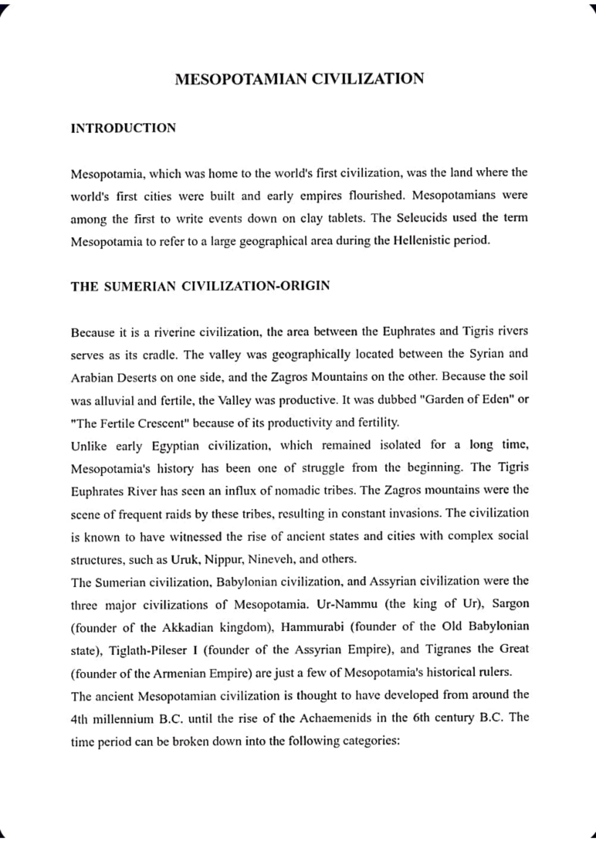 Mesopotamian Civilization: An In-Depth Study for Course 2 - Studocu