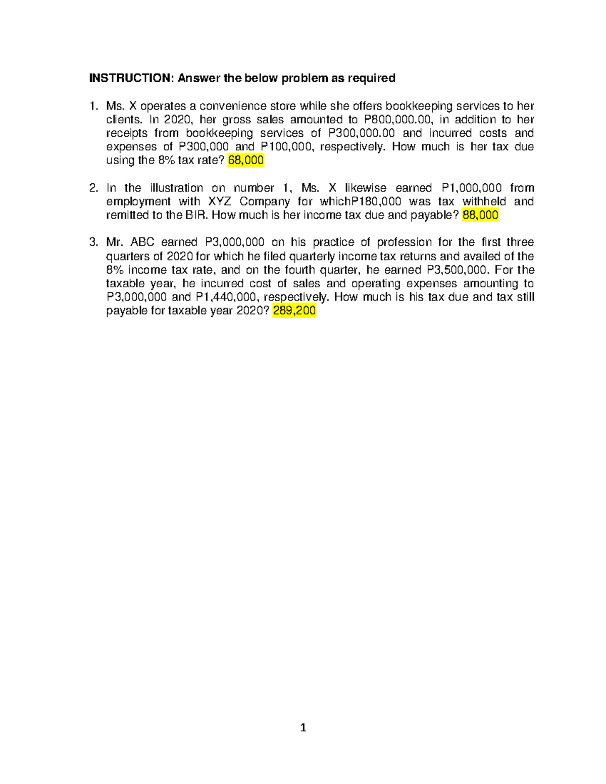 Income Taxation Case Study: Practical Scenarios and Calculations - Studocu